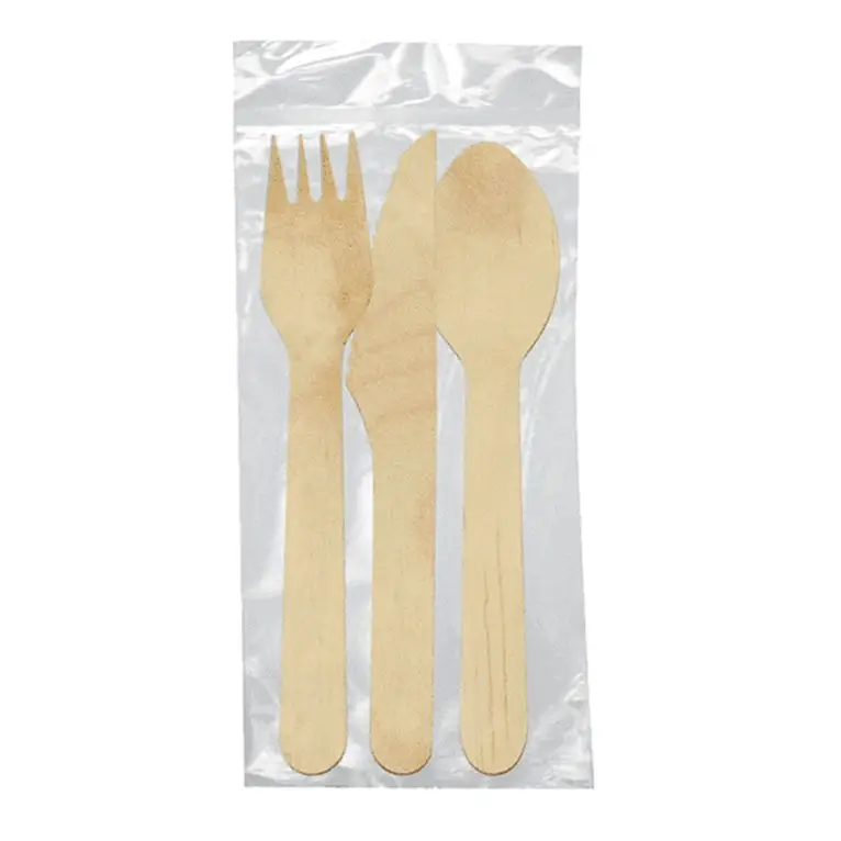 Set Bois - Fourchette, Couteau, Cuillère -  Paquet de 100